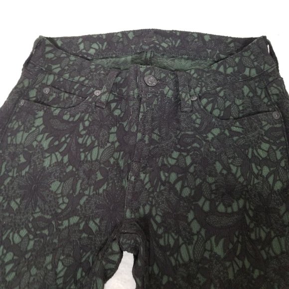 7 Mankind Lace Denim Jean Stretch Skinny Pant Bottom 25 Black Green Gothic Punk - Picture 5 of 8